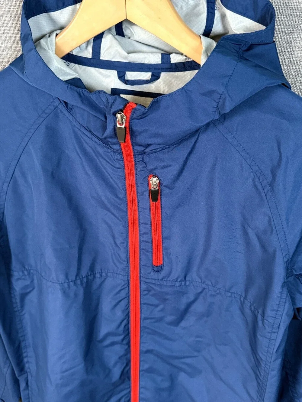 Old Navy Kids Size XL 14-16 Hooded Full Zip Rain Jacket Windbreaker Blue Red